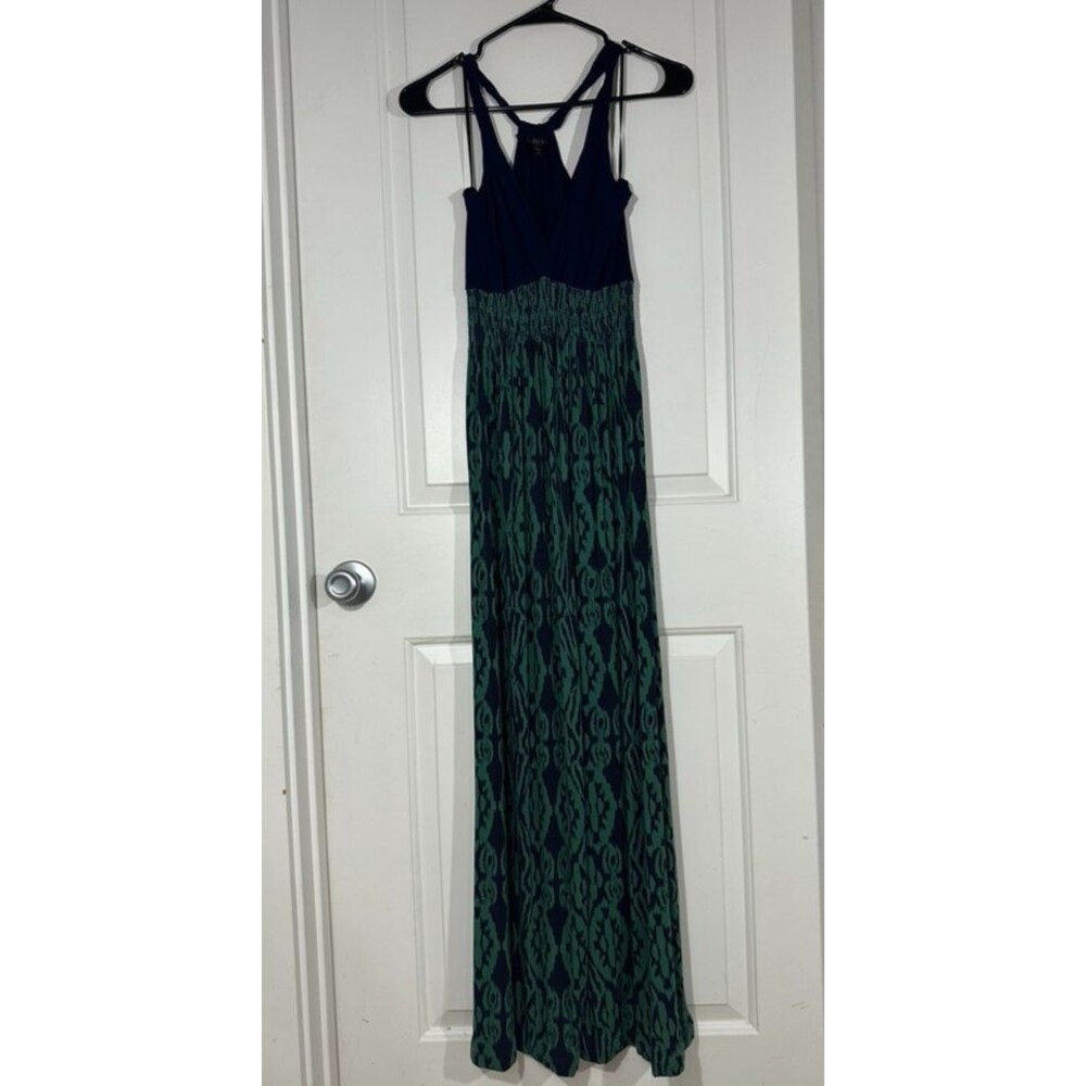Felicity & Coco Womens Maxi Dress Small Ikat Tribal Racerback Tank Blue Green